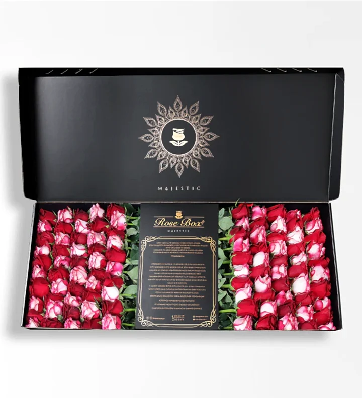 Premium 100 Kutuda Pembe ve Kırmızı Gül