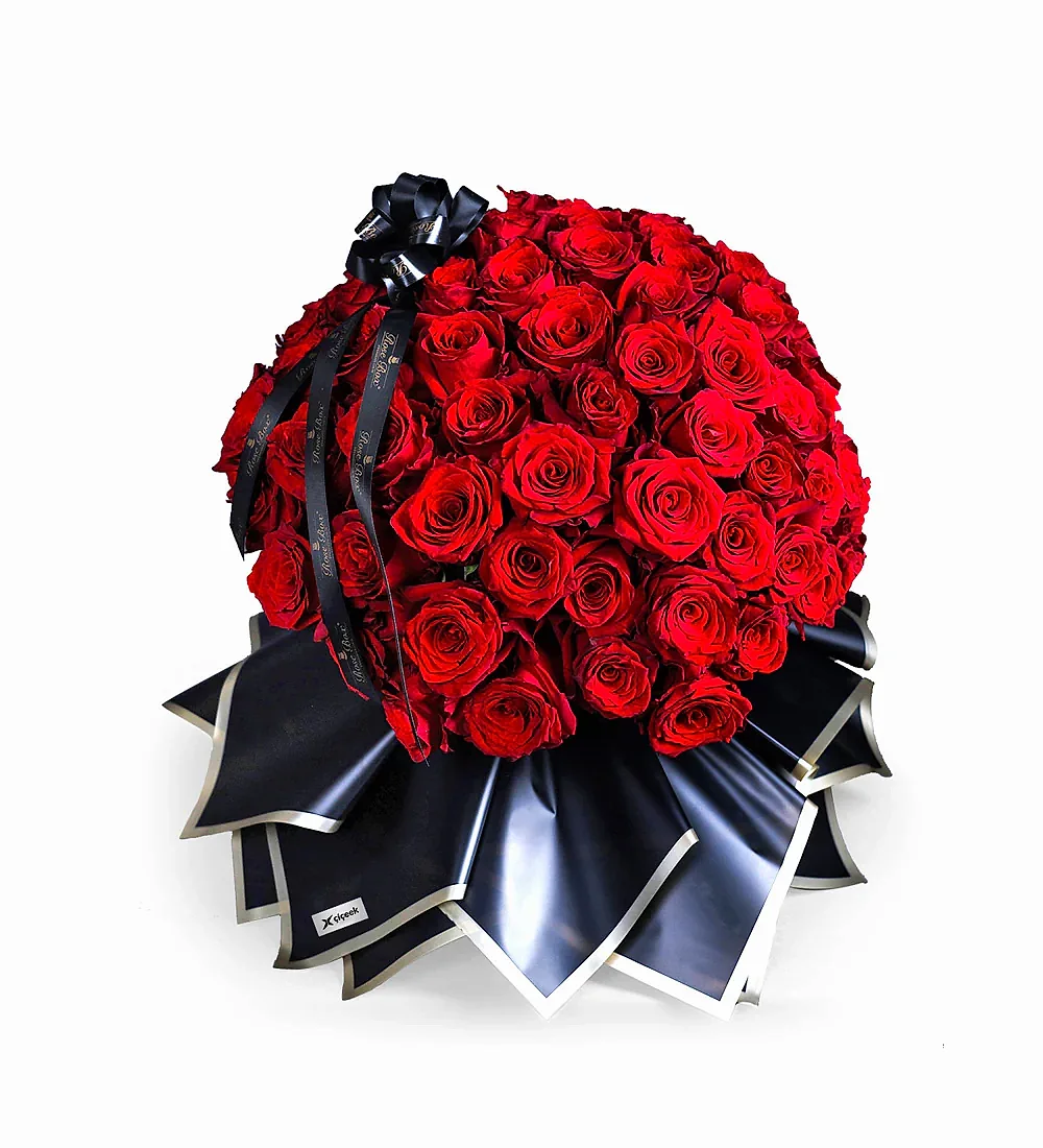 100 Kırmızı Gül Buketi Grand Black