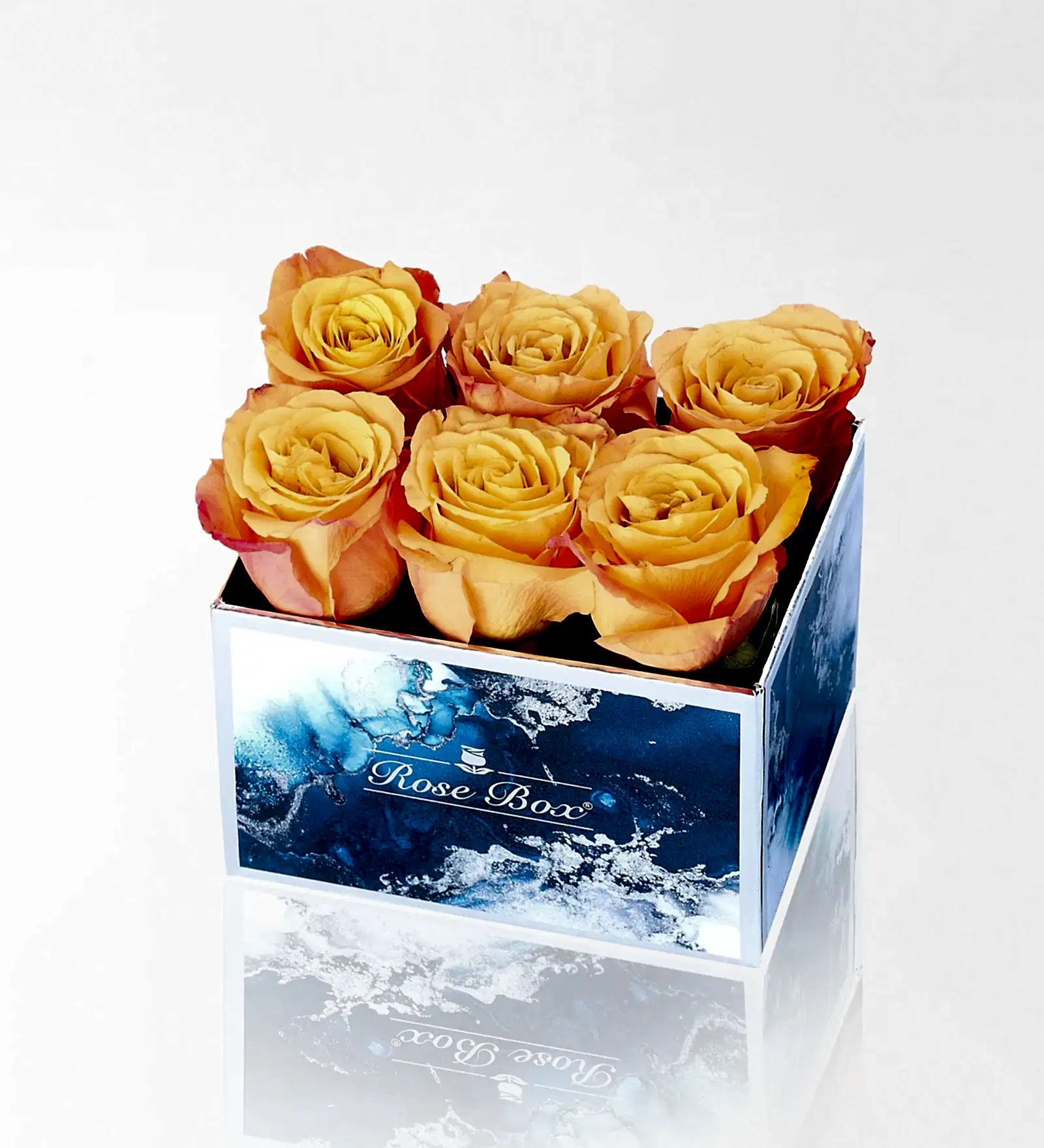 Sea Blue Midi Kutuda 6 Turuncu Gül