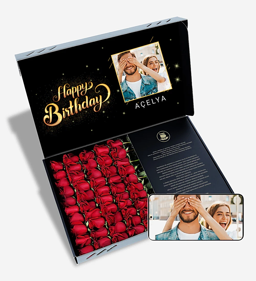 Fotoğraflı Happy Birthday 50 Kırmızı Gül