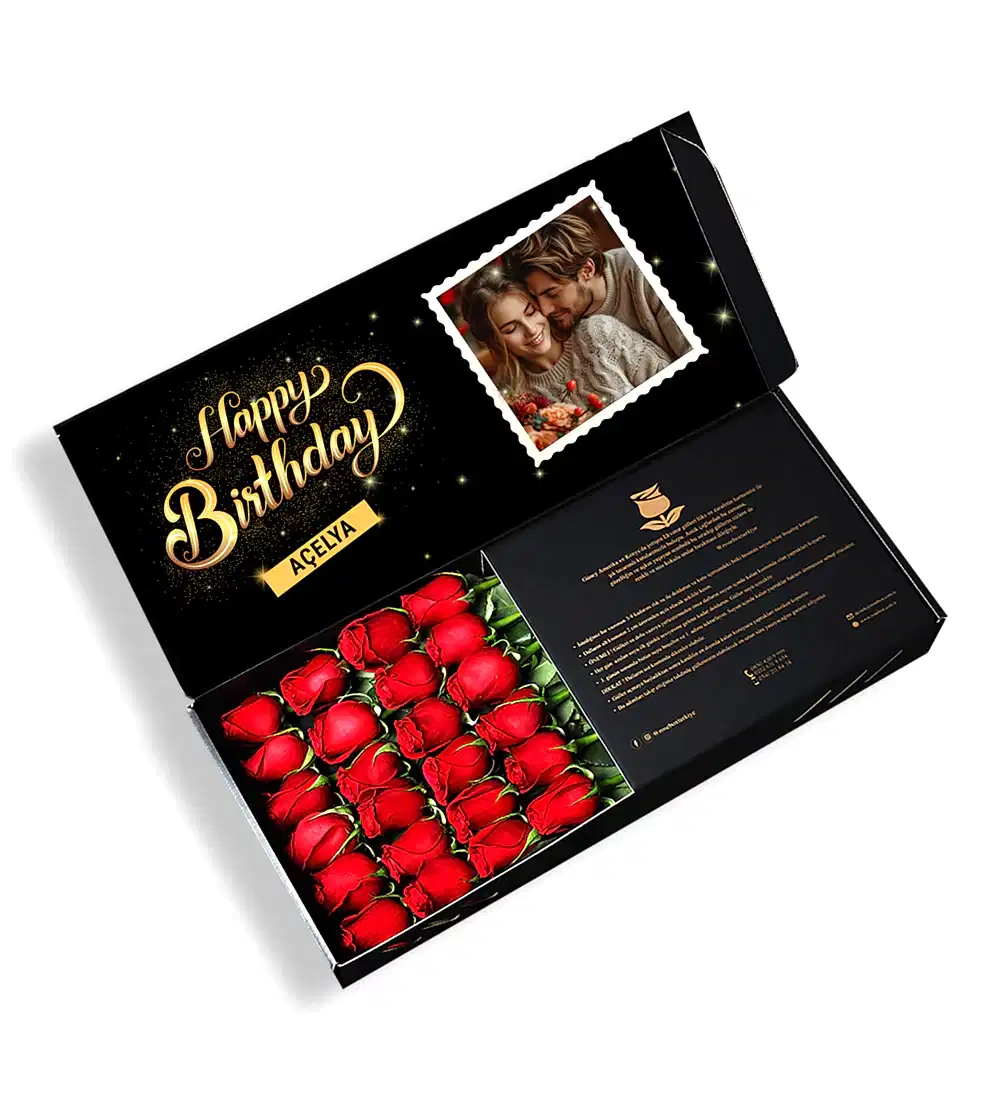 Fotoğraflı Happy Birthday Kırmızı Gül