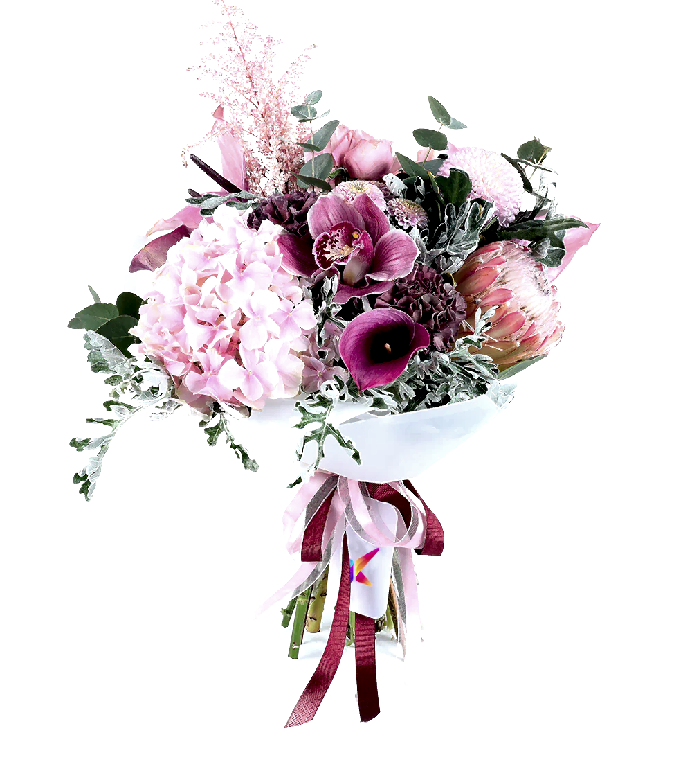 Pembe Gala, Protea, Orkide Ve Ortanca Buketi