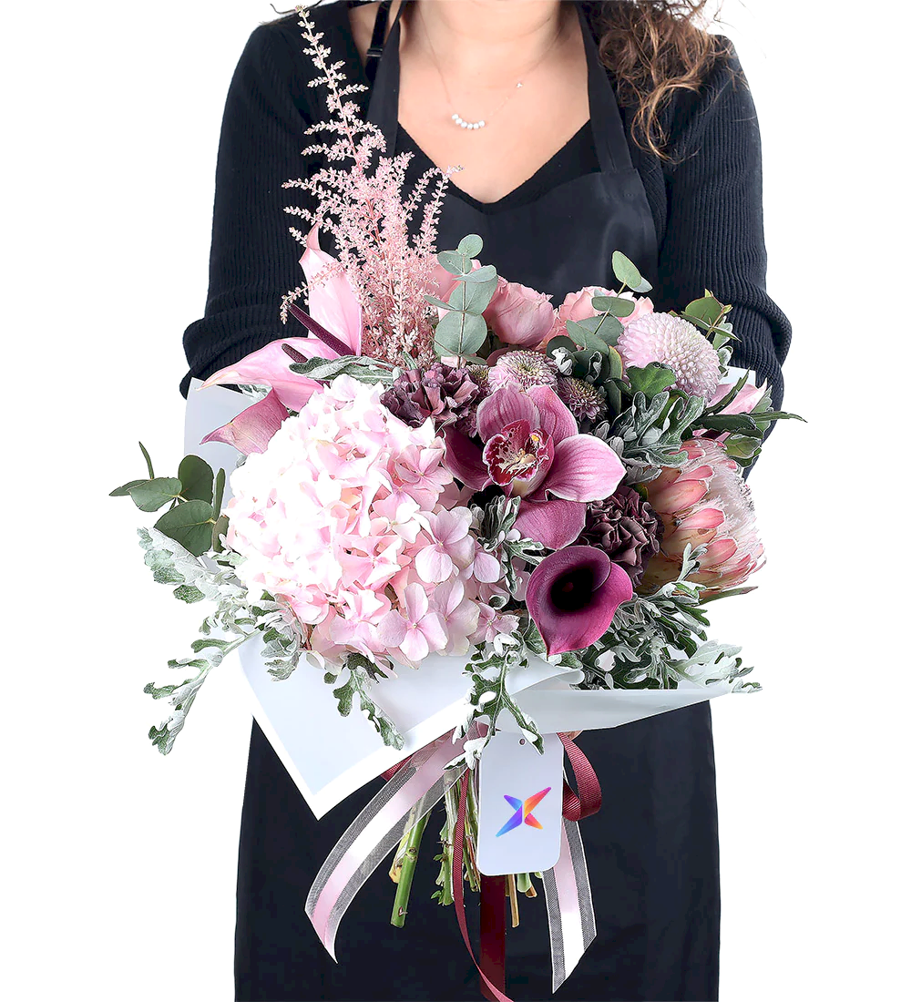 Pembe Gala, Protea, Orkide Ve Ortanca Buketi