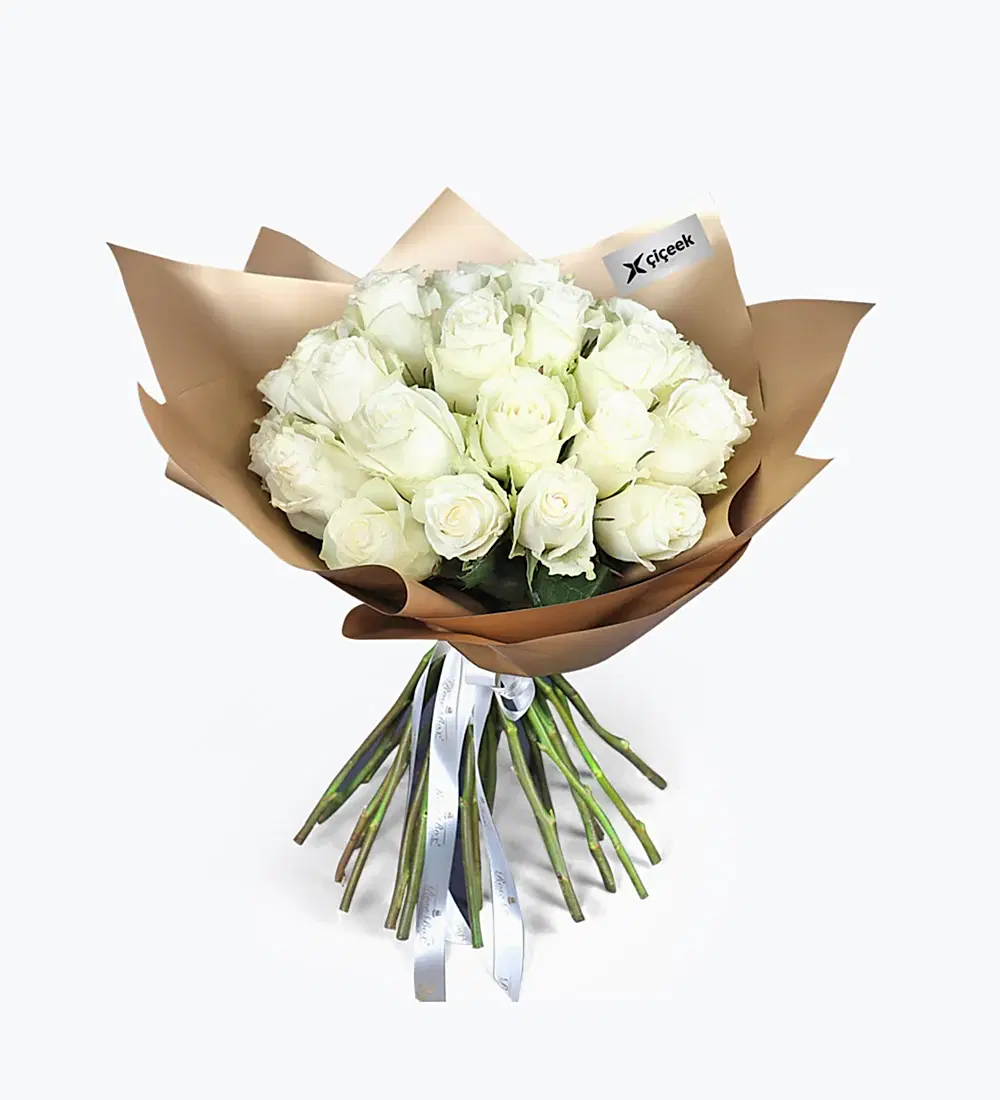 White Grand 30 Beyaz Gül Buketi